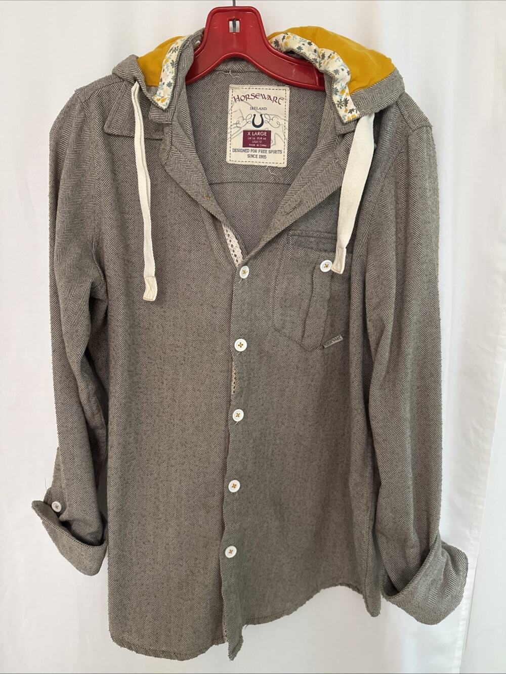 Horseware Ireland Detachable Hood Womens XLarge Equestrian Button Up Tweed Shirt